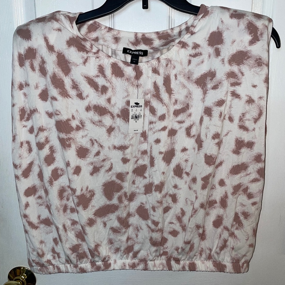 Express Printed Silky Sueded Jersey Cropped Padded Shoulder Top